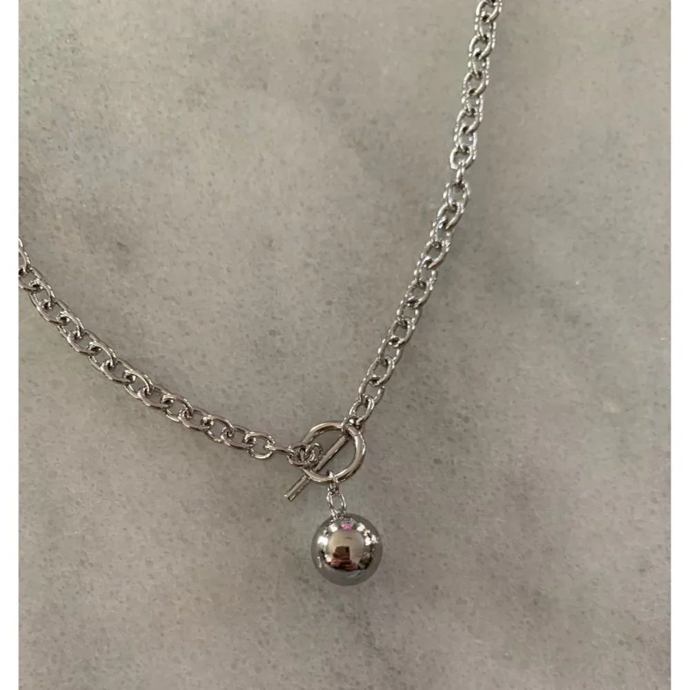 Sterling Silver Chain Bead Dangle Necklace Brand New - Picture 3 of 5